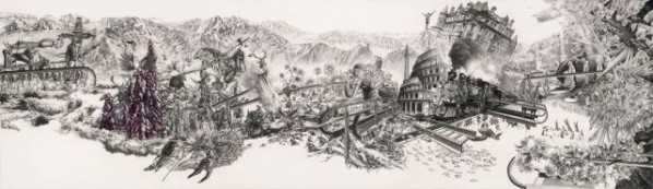 Competing Soil by Zhao Na, 2011; painting, pencil, colored pencil, paper, 700X2400mm