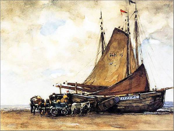 Willem de Zwart  Bomschuit on Scheveninger Beach, 33 x 44 cm