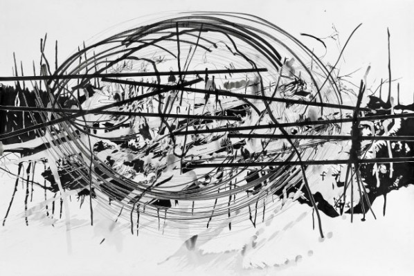 comsmic rift 48 by Yehudit Sasportas,, 2011; Ink on paper, 100X150cm-39.37X59.06 in