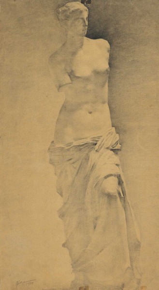 Plaster Model of Venus by Zhu Naizheng, 1955; drawing, 73.5cm×40cm