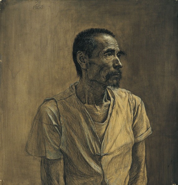 Portrait of An Old Man by Liu Xiaodong, 1985； drawing, 73cm×69cm