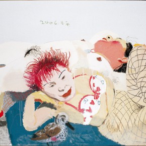 Wang Yuping, “Red Hair and the White Fat”, oil painting and acrylic, 120 x 150 cm, 2006