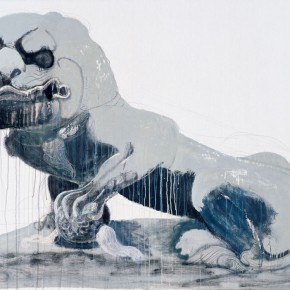 Wang Yuping, “Stone Lion of Bai Ta Si (Male)”, oil painting and acrylic, 120 x 160 cm, 2010
