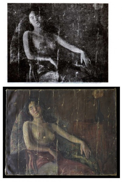 A Half-naked Woman(collected in CAFA Art Museum) contrasted with the version with lines made by folding