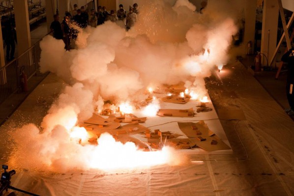 Ignition of gunpowder drawing Desire for Zero Gravity, Los Angeles, 2012 03