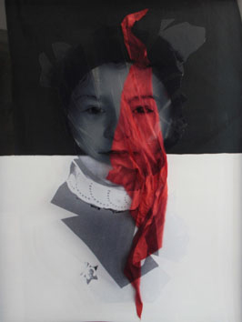 Transition, 2012, photo on plexiglass, acrylic, red shawl, 90×70×5 cm