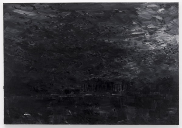 Yan Pei-Ming, All Crows Under The Sun Are Black!, 2012;  Oil on canvas, 110 1/4 x 157 1/2 inches (280 x 400 cm)