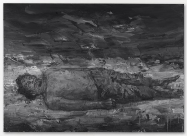 Yan Pei-Ming, Gadhafi’s Corpse – October 20th 2011, 2011; Oil on canvas, 110 1/4 x 157 1/2 inches (280 x 400 cm)