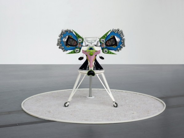 Pandora at a loss, 2008; acrylic, spray-paint, wood, plastic, metal, light, motor, mechanical appliances, electronic controller, LCD screen, rock candy, water, 300 x 300 x 160 cm