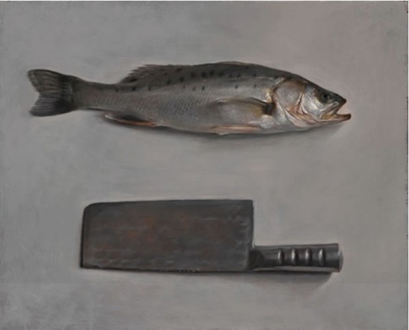 Life Memory Series - Fish and Chopper, 2012; Oil on wood, 41x50.5cm