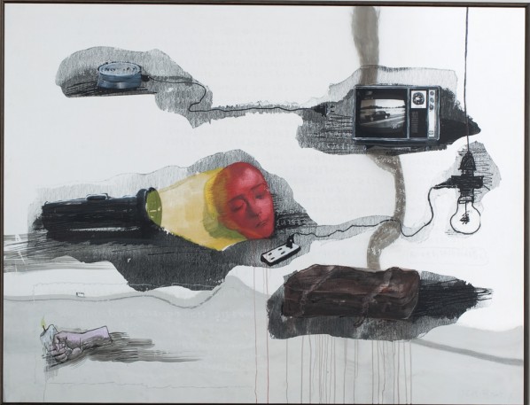 Green Wall: The Corner by Zhang Xiaogang, 2009; stainless steel plate, silkscreen prints, oil and silver pen, 150 x 200 cm Green Wall: The Corner by Zhang Xiaogang, 2009; stainless steel plate, silkscreen prints, oil and silver pen, 150 x 200 cm