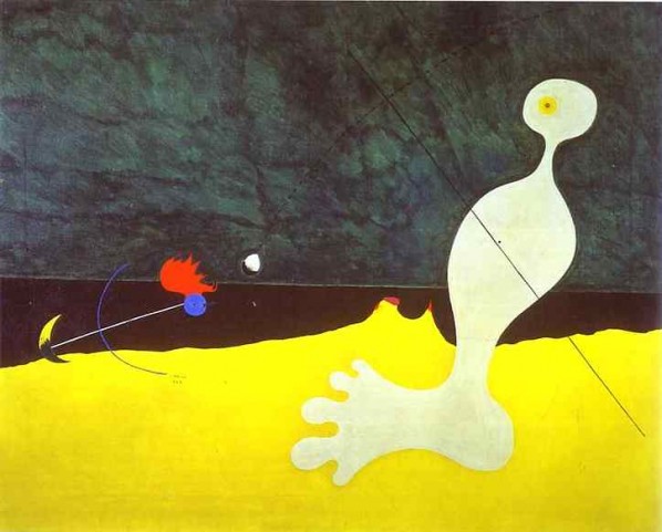 Joan Miro, "Person Throwing a Stone at a Bird", 1926; oil on canvas, 73.7×92cm; Collection of MoMA. ©2011 Successio Miro Artists Rights Society (ARS), NY/ ADAGP, Paris