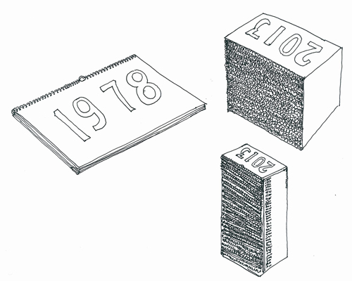 36 Calendars (2), 2012; Mixed media on paper in box, 42X20.7cm