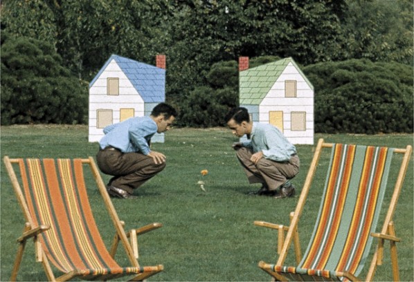 A scene from Norman McLaren's 1952 film "Neighbours"