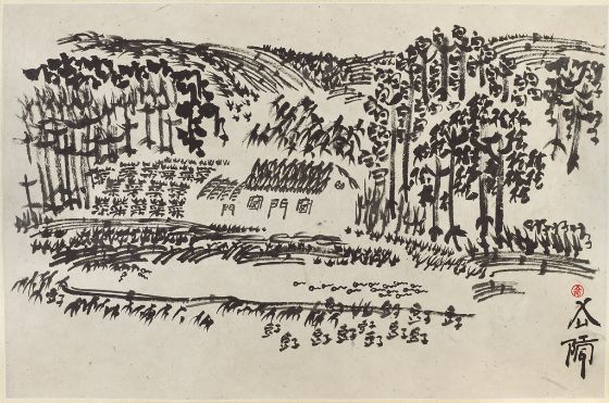 Xu Bing, Landscript, 2001; painting, album leaf, ink on paper, 48.9x74.5cm