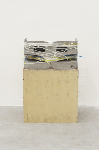 Brendan Earley, "Untitled (Janus Head)", 2012; steel, plastic ties and plywood, 43 x 22 x 20 cm