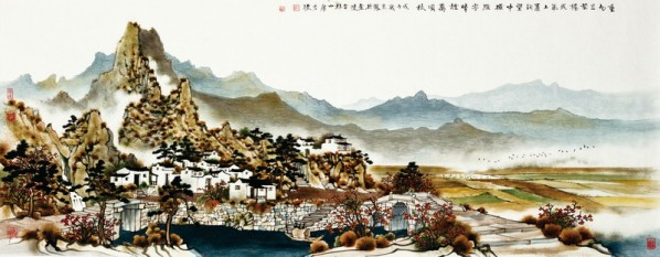 Fang Jun, Sunny Fog Beyond the Horizon of Autumn, 2008; ink and color on paper, 56.5×142.5cm