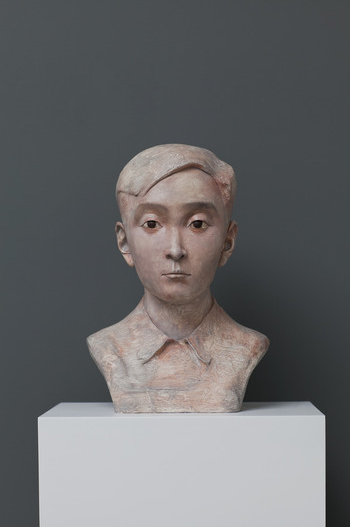 Zhang Xiaogang, "Boy No.1", 2012; Painted bronze,15-3/4”x11”x8-11/16”