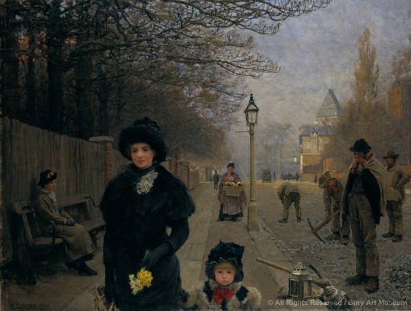 George Clause(1852-1944), Spring Morning Haverstock Hill, 1881; oil on canvas, 100x130.5cm, Burry Art Museum