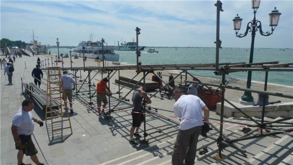 View of the construction site of preparation for the public facilities of the Venice Biennale