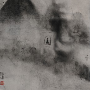 Zhu Yamei, “Ancient Tower”(2), 34 x 46 cm, ink and wash on paper, 2012