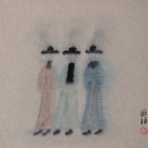 Zhu Yamei, “Characters of the Drama No.2”, 34 x 34 cm, ink and wash on paper, 2012