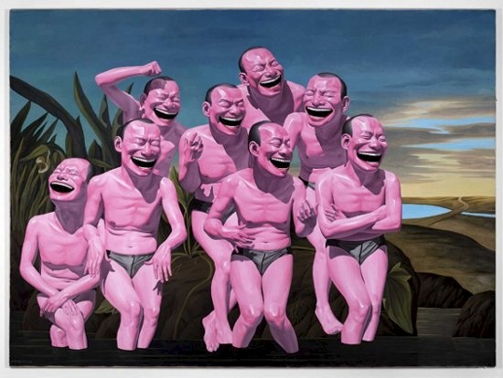 Yue Minjun, Free and Leisure, 220×300cm, Oil on Canvas, 2004