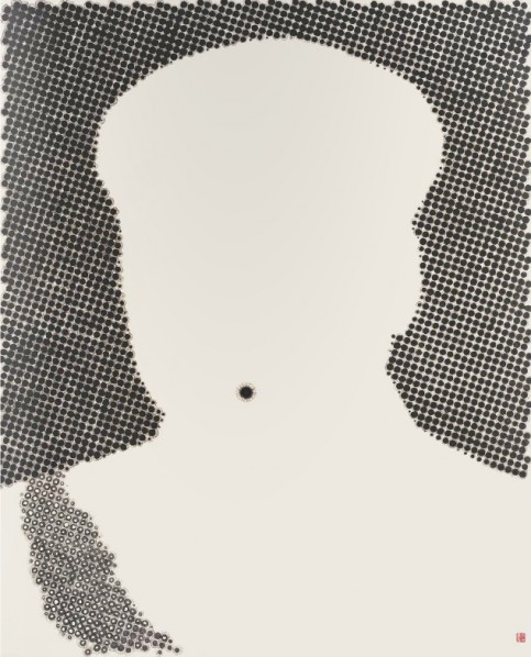 Nan Qi, Fortune Dot, 2006; Ink and Tibetan incense on rice paper, 155x124cm