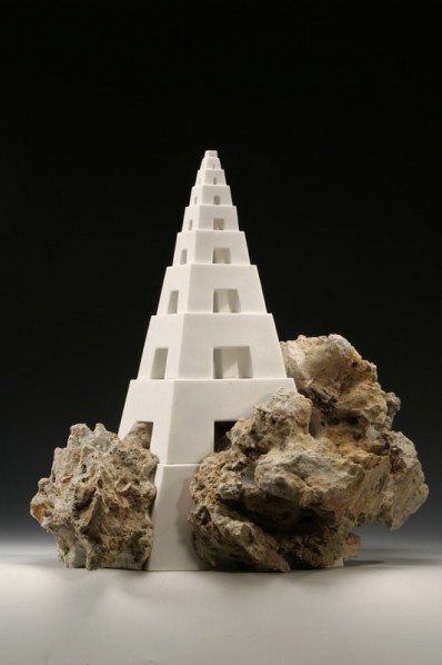 Joseph Visy, In the Clouds, marble and  fossilized wood,45 x 40 x 60 cm, 2007