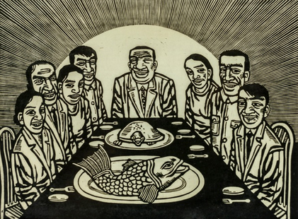 Su Xinping, Banquet, 1998; Woodblock, Edition 20