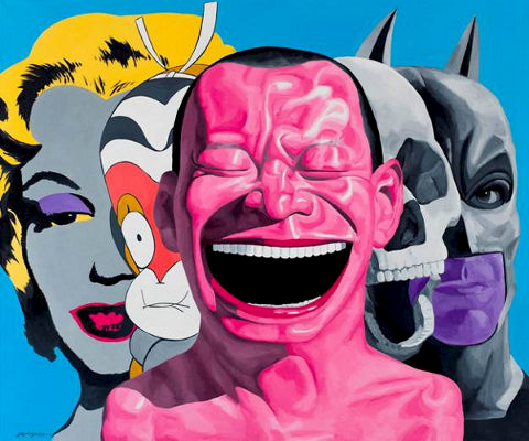 Yue Minjun, Roles, 2011; Oil on Canvas, 200x230cm