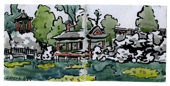 Wang Bingfu, Beijing Scenery No.11, 2011; Ink painting, 7.5x15.7cm