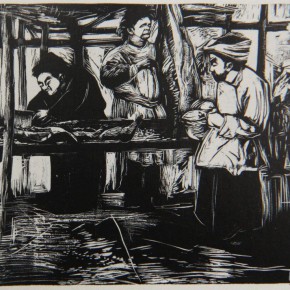 036 Wang Huaxiang, “Butcher Shop”, woodblock print, 30 x 30 cm