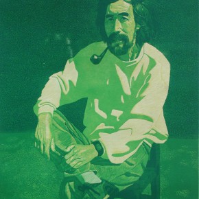 049 Wang Huaxiang, “Green Background”, color woodblock print, 69 x 58 cm, 1990