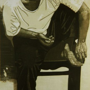 068 Wang Huaxiang, “A Barefoot Man (Young Teacher)”, woodblock print, 104.5 x 53.5 cm, 1990