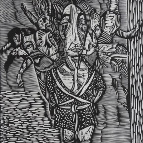 112 Wang Huaxiang, “Chinese Schema”, black and white woodblock print, 42 x 60.7 cm, 1996