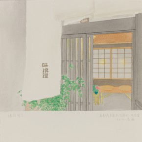 74 Wu Yi, “Kyoto Shimogyoku Kawaramachi (Aji Roman)”,  ink on paper, 39 x 27 cm, 2012