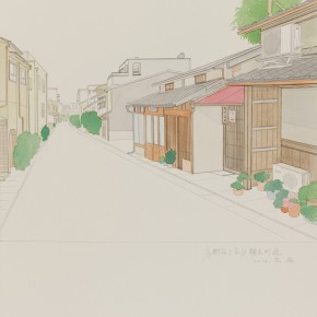 77 Wu Yi, “Kyoto Kamigyoku Sawaragichodori )”, colored ink on paper, 39 x 27 cm, 2012