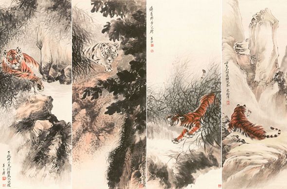 Zhang Shanzi, “The Twelve Nobile Figure”(detail), colored ink on paper, 134 x 54.5 cm x 12, 1928