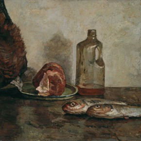 Ma Xiaoteng, Fish and Meat, 56.5×62.5cm; Oil on Canvas, 1991
