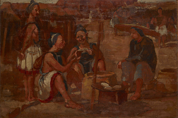 Feng Fasi, Yao People Eating Scones, 1943. sketch, oil on canvas, 44x65cm