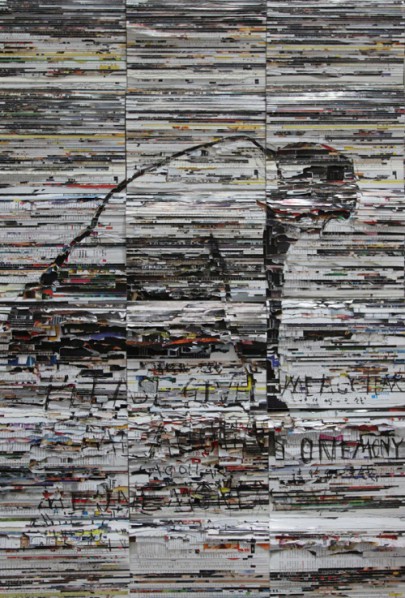 Li Qiang, Figure No.4, Please give me on yuan., 2013; Books and aluminium sheet, 122cmx81cmx10cm