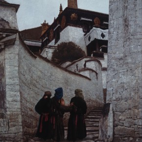 01 Sun Jingbo, “Female Pilgrimages of Drepung Monastery”, oil painting, 162 x 136 cm, 1990