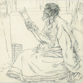 112 Sun Jingbo, “The Old Man Reading a Tibetan Scripture”, ink on paper, 24 x 26 cm, 1979