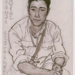 127 Sun Jingbo, “The 9th Company Instructor Ruan Zhuqing”, brown charcoal on paper, 1979