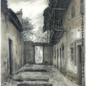 145 Sun Jingbo, “Ruijin Fenggang Village Old Hakka Residence”, charcoal on paper, 42 x 30 cm, 2010