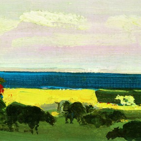 20 Sun Jingbo, “Qinghai Lake in Evening”, oil on paper, 11 x 19 cm, 1979