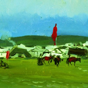 41 Sun Jingbo, “Baerda Pasture in Front of the Horse Racing Meeting”, oil on paper, 13 x 19 cm, 1983