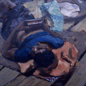 73  Sun Jingbo, “A Wa Boy Playing a Transistor Radio and Lying on the Roof Terrace of a Bamboo House”, 20 x 30 cm, 1980