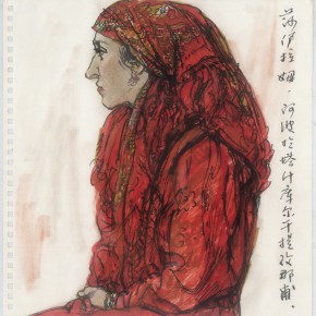 74 Sun Jingbo, “A Tajik Girl”, colored pen on paper, 26 x 26 cm, 2001-